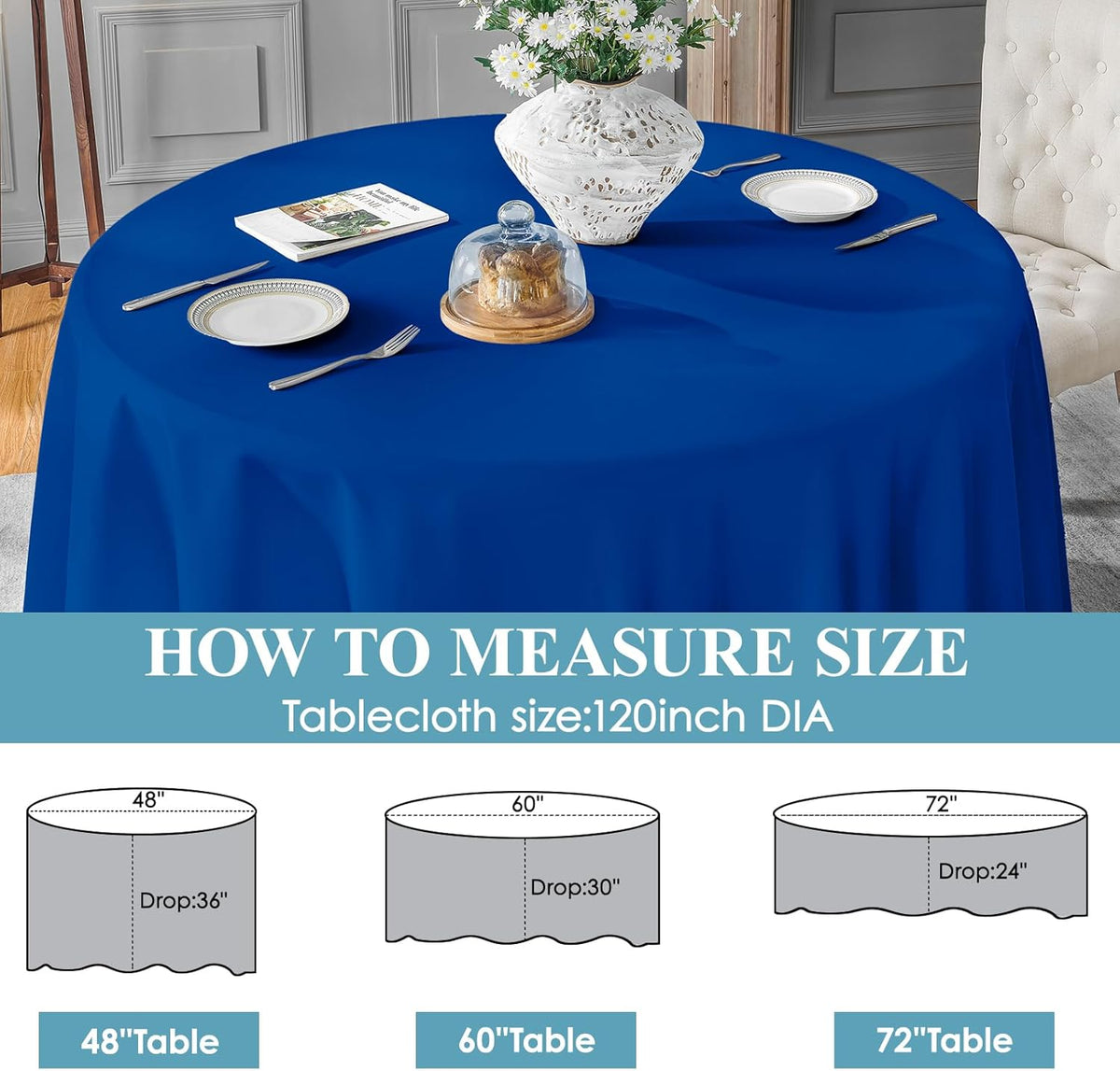 VidaFete Tablecloth 10 Pack 120inch Round Table Cloth Polyester, Stain Wrinkle Resistant Polyester