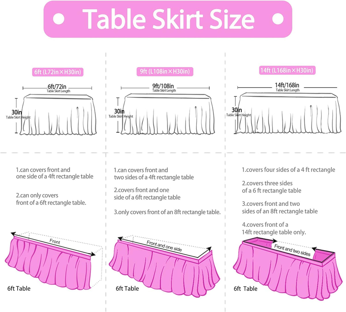 6ft Pink Blue Purple Tulle Table Skirts for Mermaid Baby Shower Birthday Party Wedding Pastel Tutu