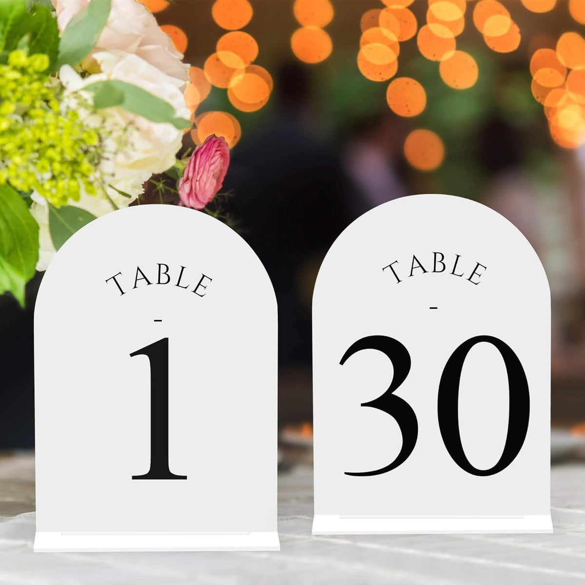 JOYIT Arch Wedding Table Numbers 1-30 with Stands – Double-Sided Printed 5" X 7" Acrylic Table