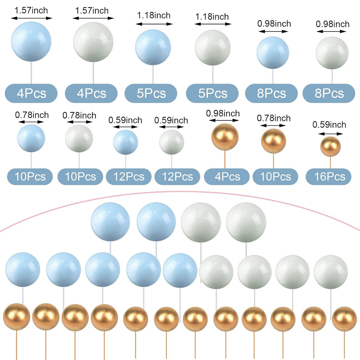 108 Pcs Balls Cake Topper DIY Cupcake Insert Foam Balloons for Cake Baking Wedding Anniversary