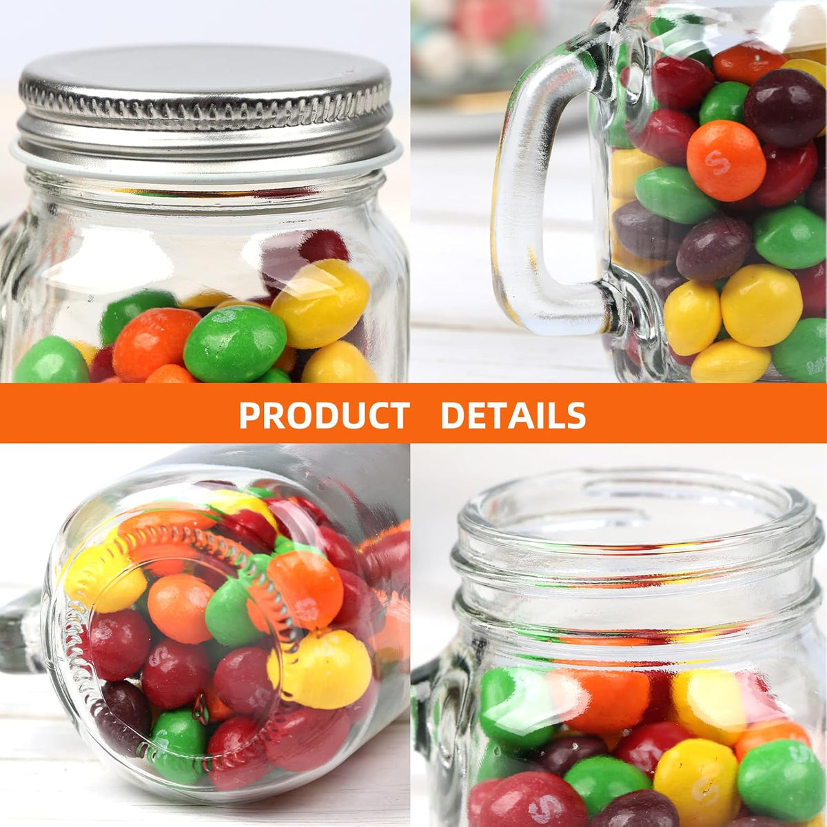 4 oz Small Mason Jar Mugs with Handle, 24 Pack Mini Glass Jars with Airtight Metal Lids, Empty