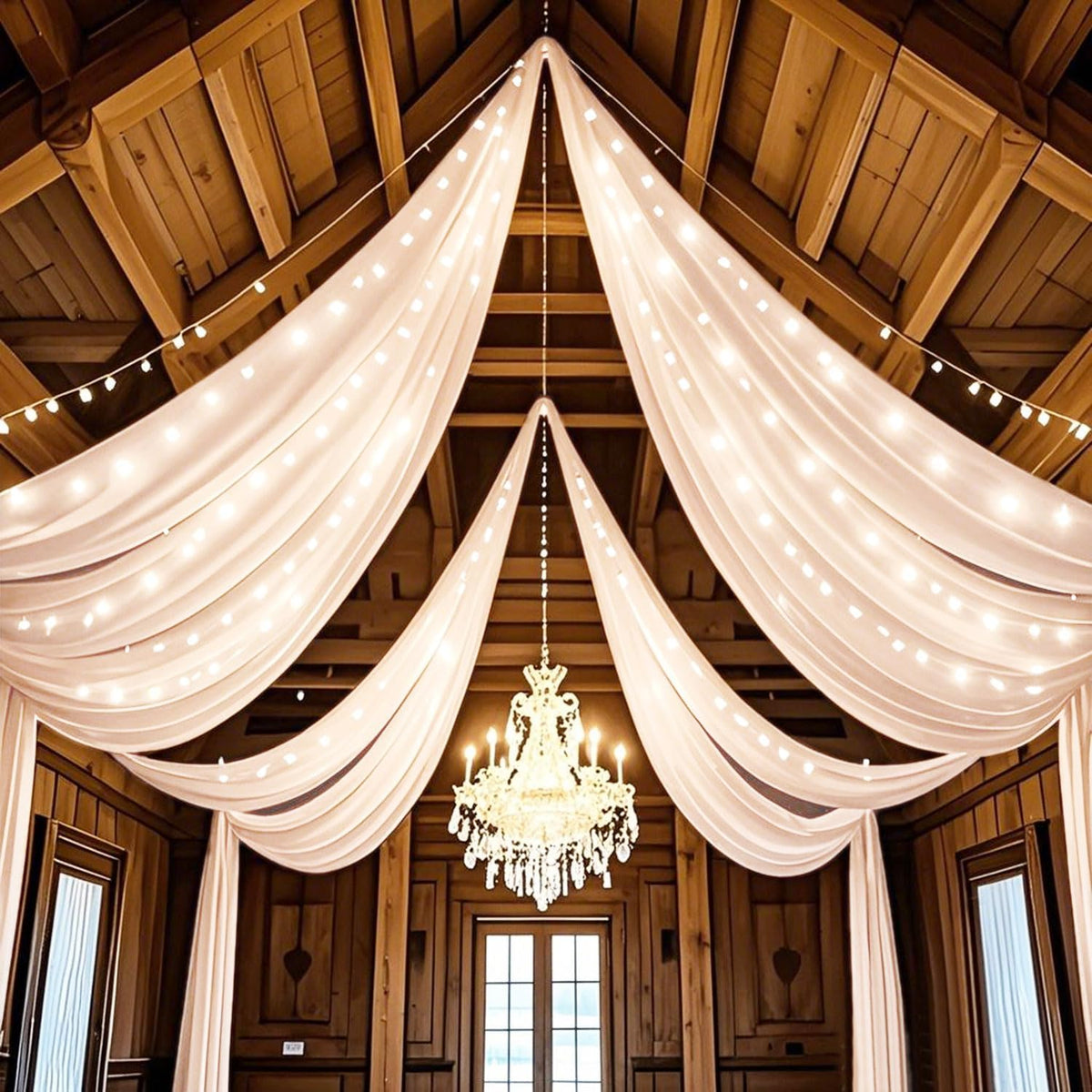 FUHSY Ceiling Drapes for Weddings 4 Panels 5x20 FT Champagne Chiffon Fabric Drape Sheer Backdrop