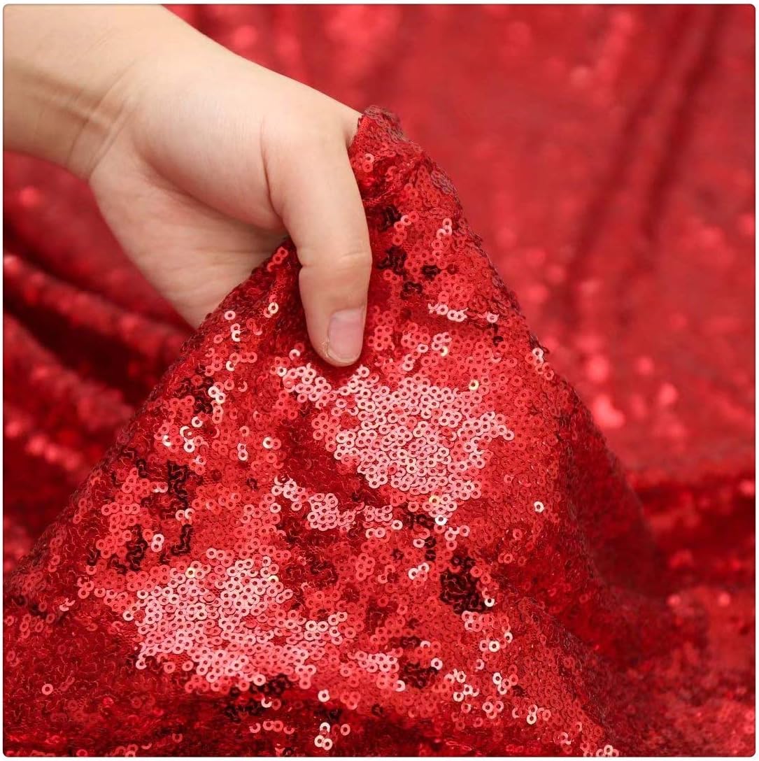 QueenDream Sequin Tablecloth 90"x156" Red Tablecloth Rectangular Party Tablecloth for Christmas
