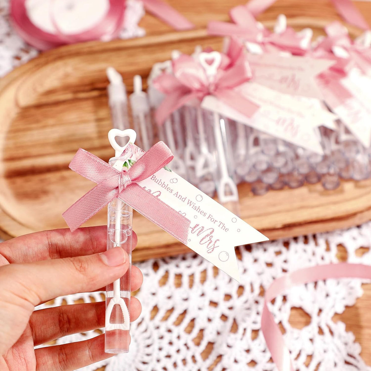 405 Pcs Wedding Bubbles Wands Set Include Heart Bubble Wands Bubbles Send Off Cards Gift Tags Wood