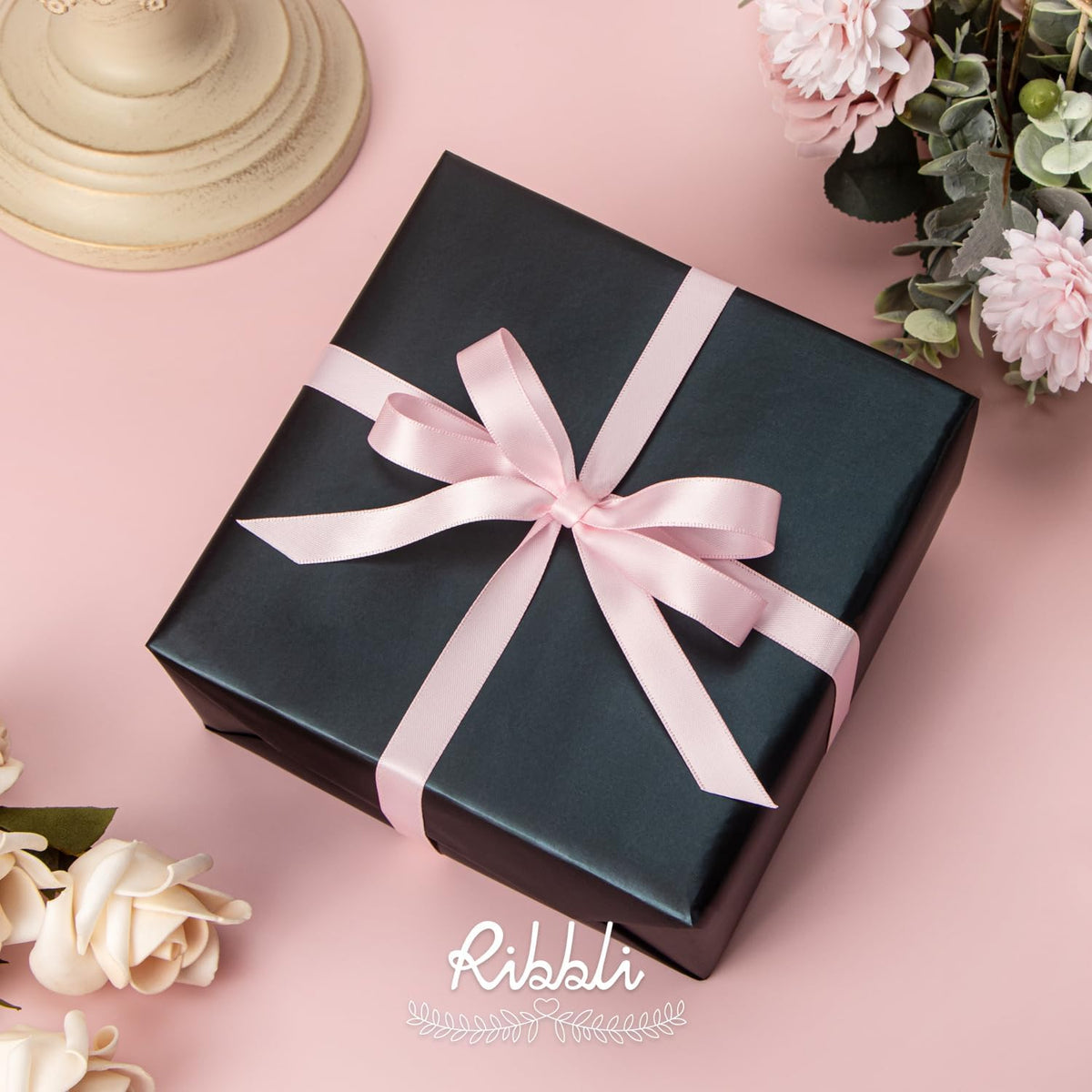 Ribbli Double Faced Light Pink Satin Ribbon,1/2” x Continuous 25 Yards,Use for Bows Bouquet,Gift