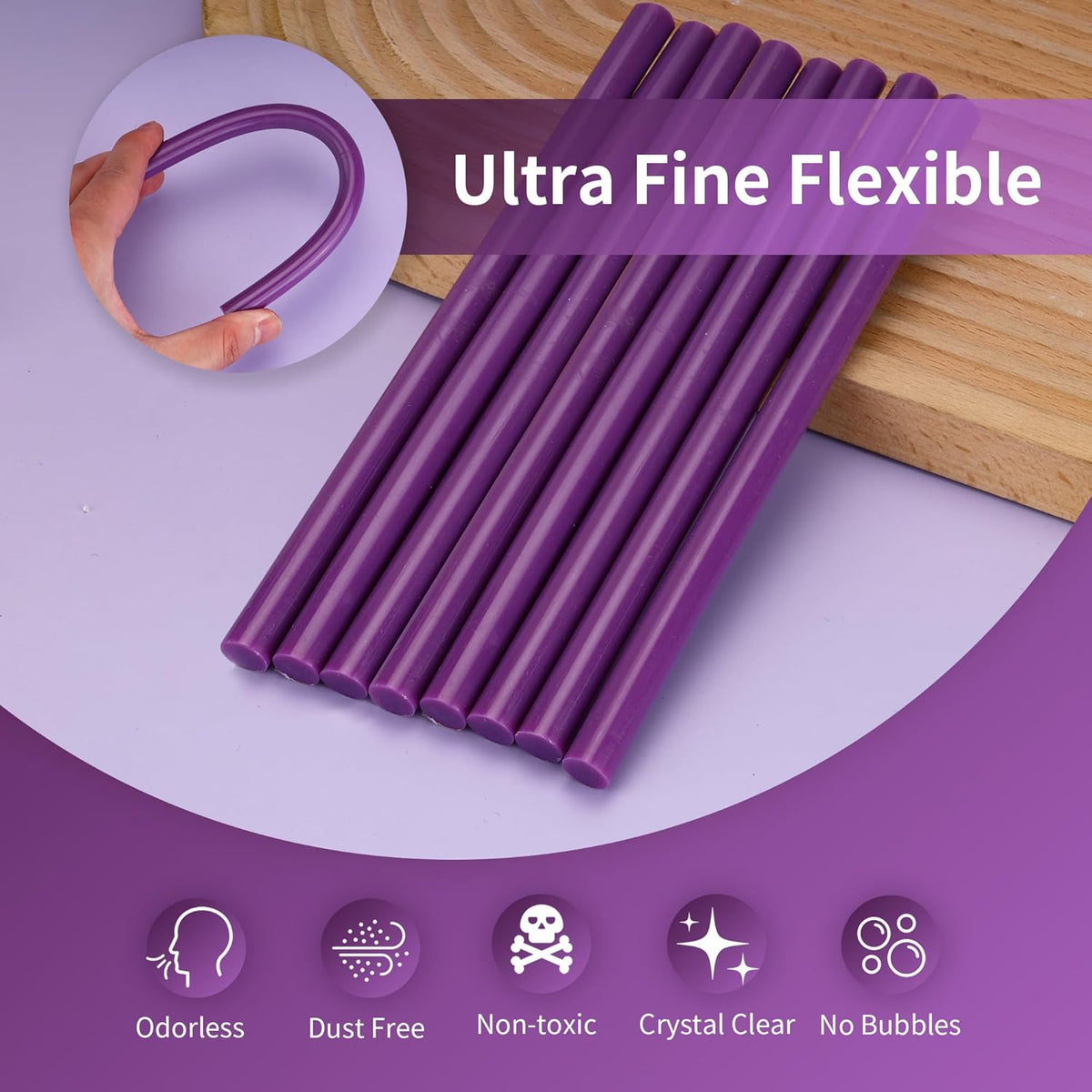 MATUFF Purple Hot Glue Sticks Full Size 0.43” Dia x 8” Long, 20 pcs Hot melt Adhesive Glue Sticks