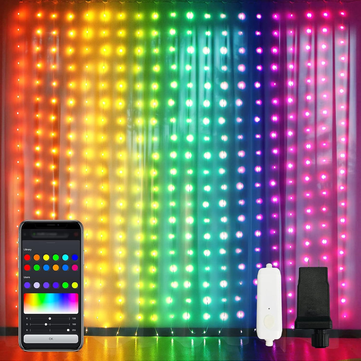 JMEXSUSS App-Controlled Color Changing Curtain Lights, 400 LED RGB String Lights for Halloween