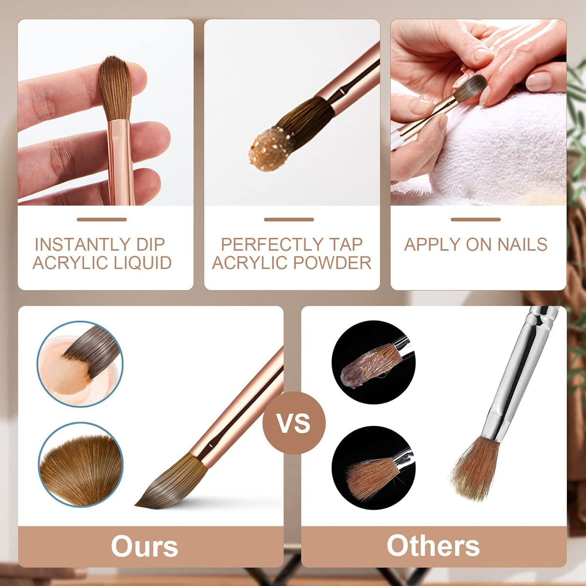 Acrylic Nail Brush Size 14,KEMEISI 100% Pure Kolinsky Nail Art Brushes Sturdy Handle Oval Shaped