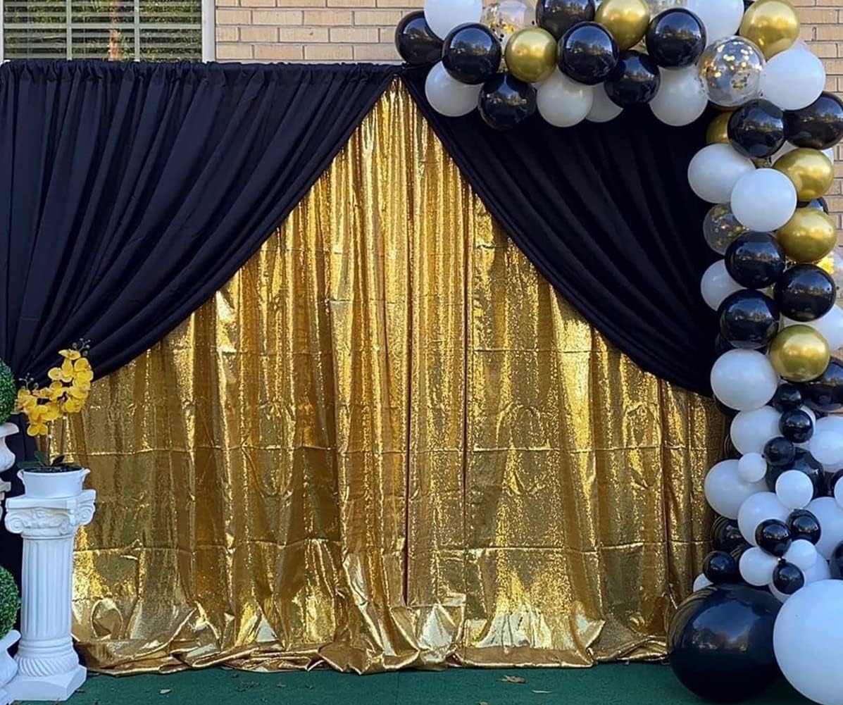 Poise3EHome 10Ft x 10Ft Gold Sequin Backdrop Curtain, Glitter Thick Not See Through Satin
