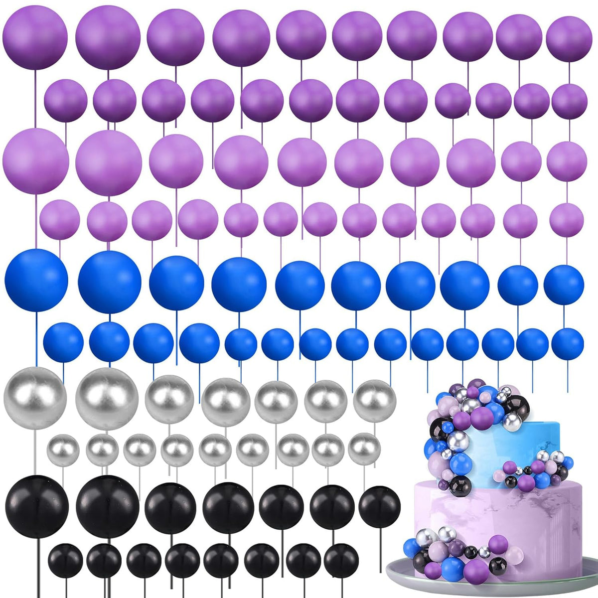 108 Pcs Balls Cake Topper DIY Cupcake Insert Foam Balloons for Cake Baking Wedding Anniversary