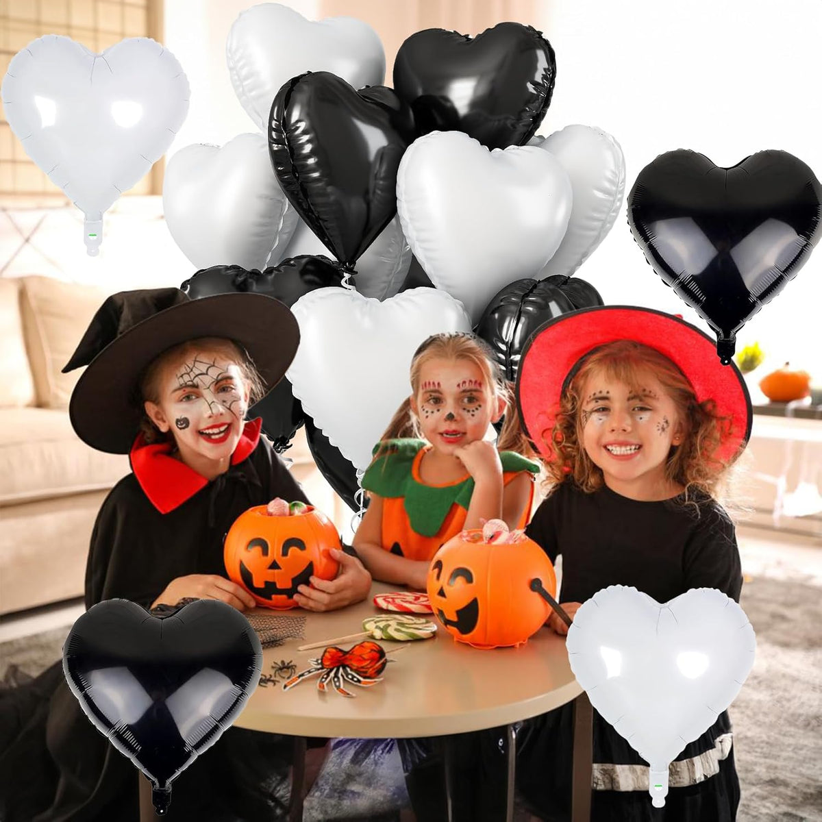 Black White Heart Balloons, 18 Inch Large Matt Black and White Heart Shape Foil Helium Balloon for