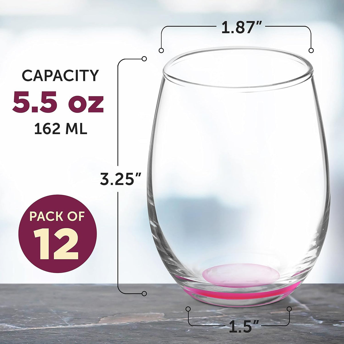 DISCOUNT PROMOS Stemless Wine Glasses by ARC 5.5 oz. Set of 12, Bulk Pack - Perfect for Hotel, Bar