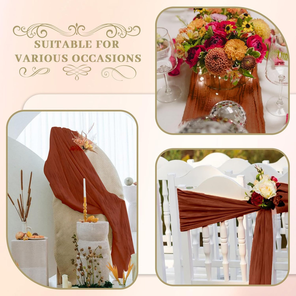 Le courant 12pcs 10Ft Cheesecloth Table Runner, Rustic Boho Gauze Cheese Cloth Runner Table Runner