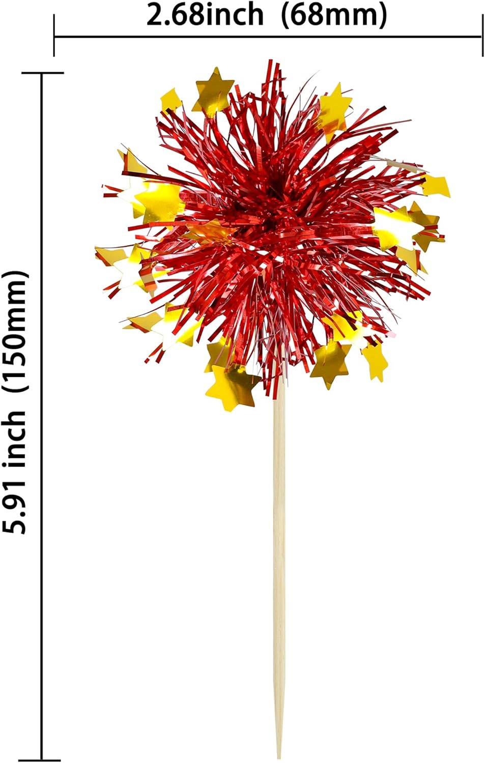 Ephlyn 30Pcs Foil Firework Cupcake Toppers Party Birthday Cake Toppers Supplies Sparkle Tinsel