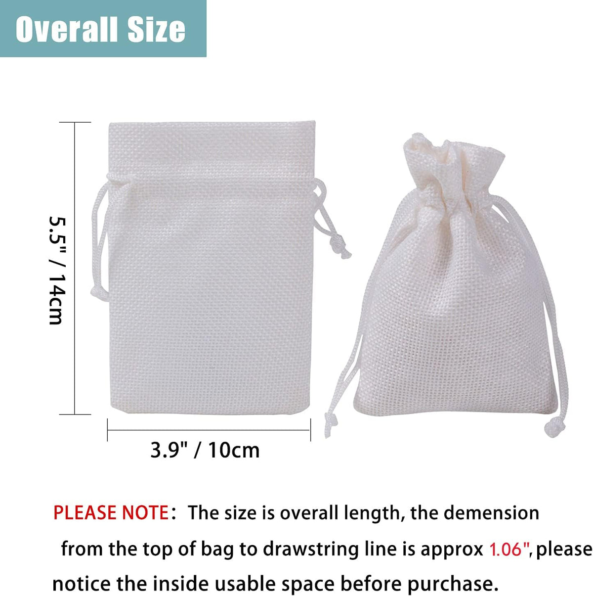 20Pcs Burlap Bags with Drawstring, 3.9 x 5.5 inch White Small Linen Gift Bags Jewelry Pouches Sacks
