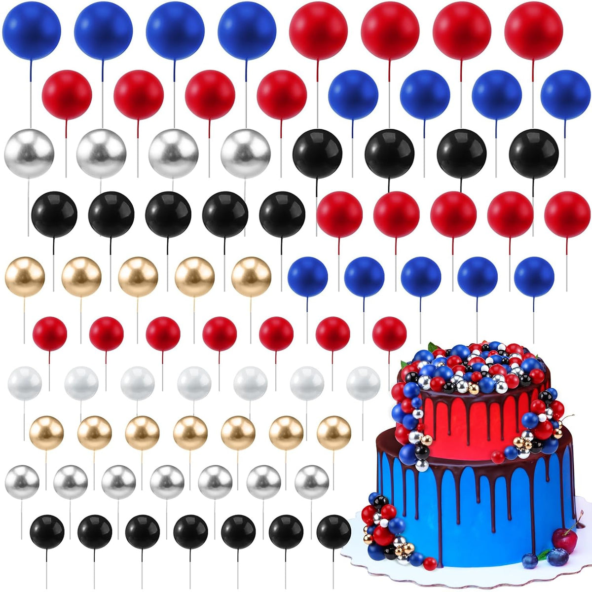 108 Pcs Balls Cake Topper DIY Cupcake Insert Foam Balloons for Cake Baking Wedding Anniversary
