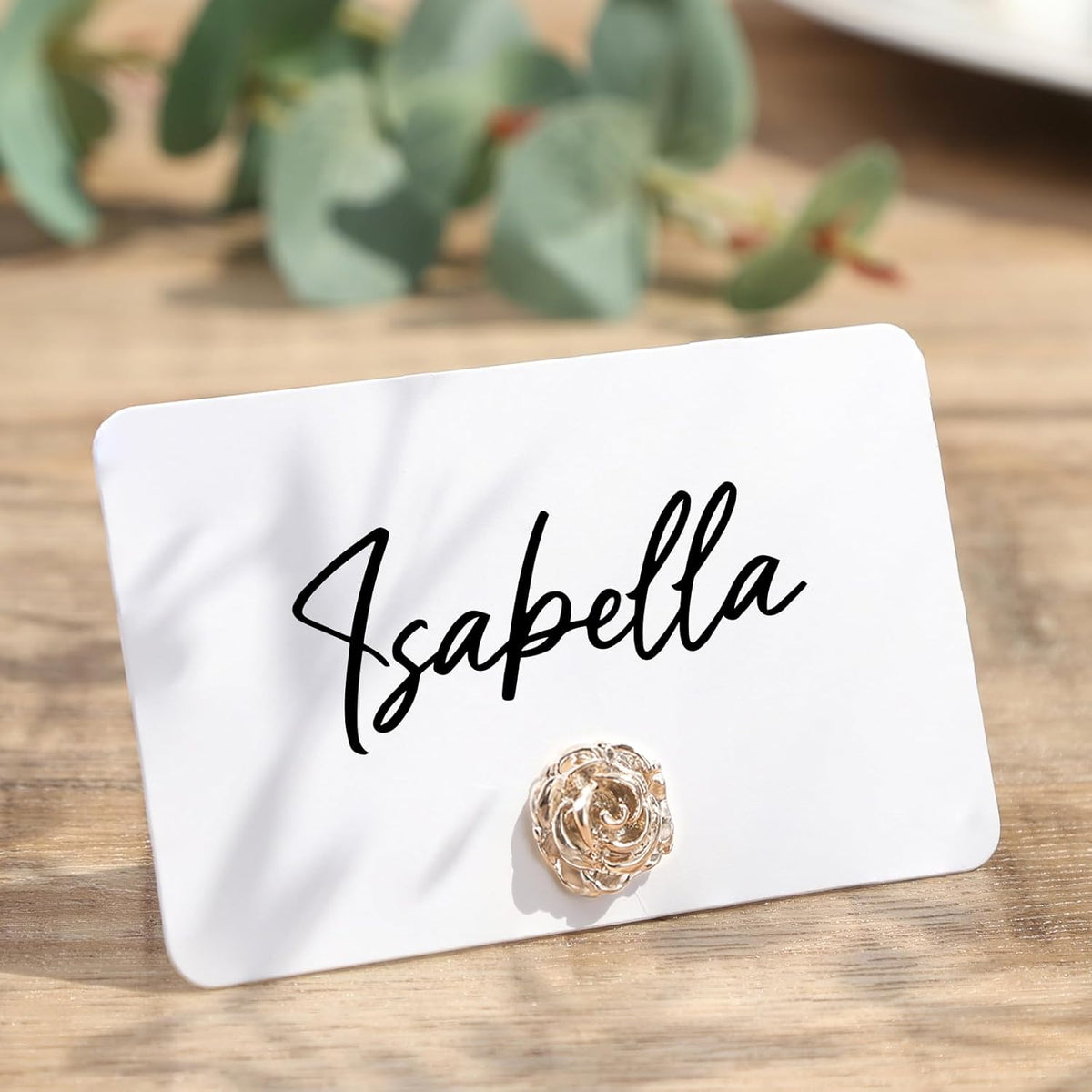 UNIQOOO 24Pcs Decorative Rose Floral Place Card Holders Bulk, Luxury Gold Metal Name Card Stands