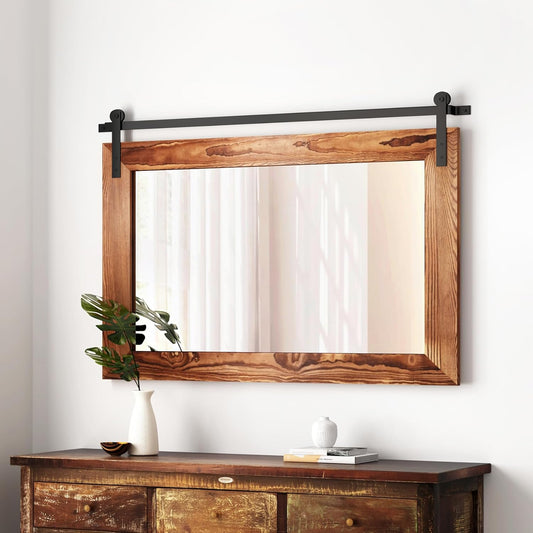 COGOOD Farmhouse Bathroom Mirror - 41" x 30" Rustic Barn Door Mirror for Living Room, Entryway