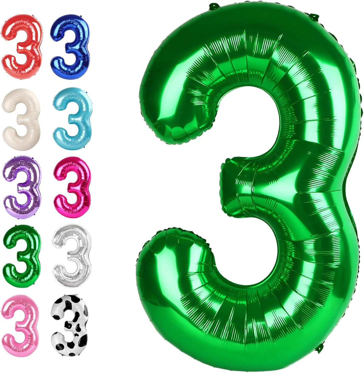 40 Inch Green 3 Large Number Balloon, 3 13 23 30 33 36 38 Green Birthday Party Decorations, Number