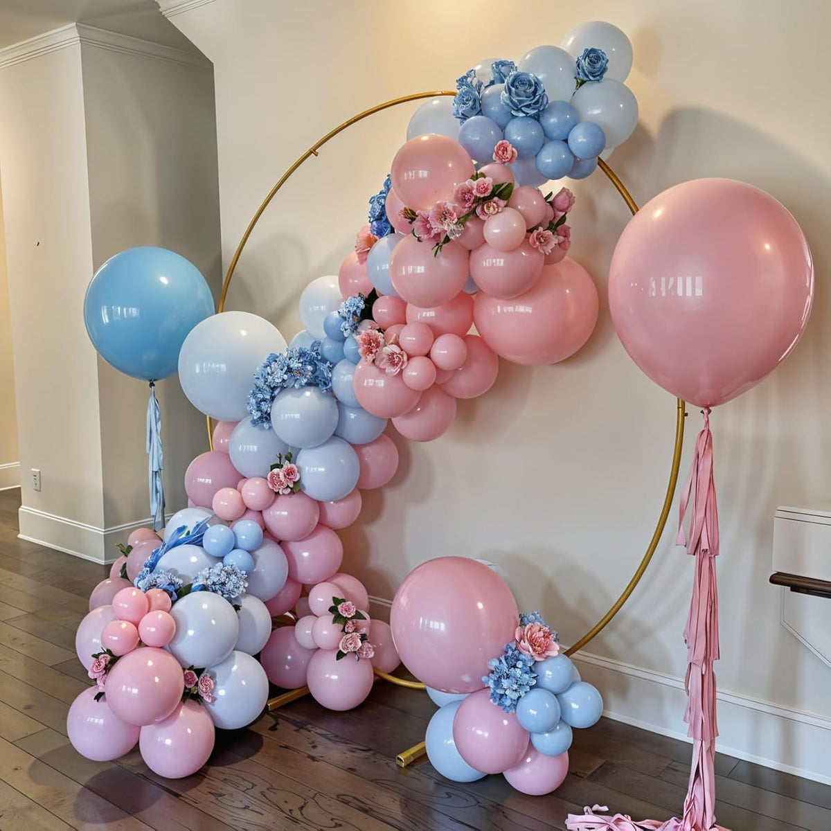 Pink and Blue Balloons, 60pcs Pearl Metallic Blue Pink Balloon With Two Types Confetti Balloons For
