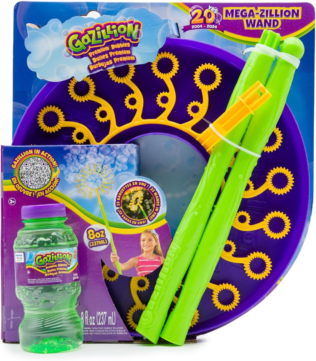 Gazillion Mega-Zillion Wand, 33 Mini Wands, 3ft. Handle & 2 Bottles of Solution - Create Zillions