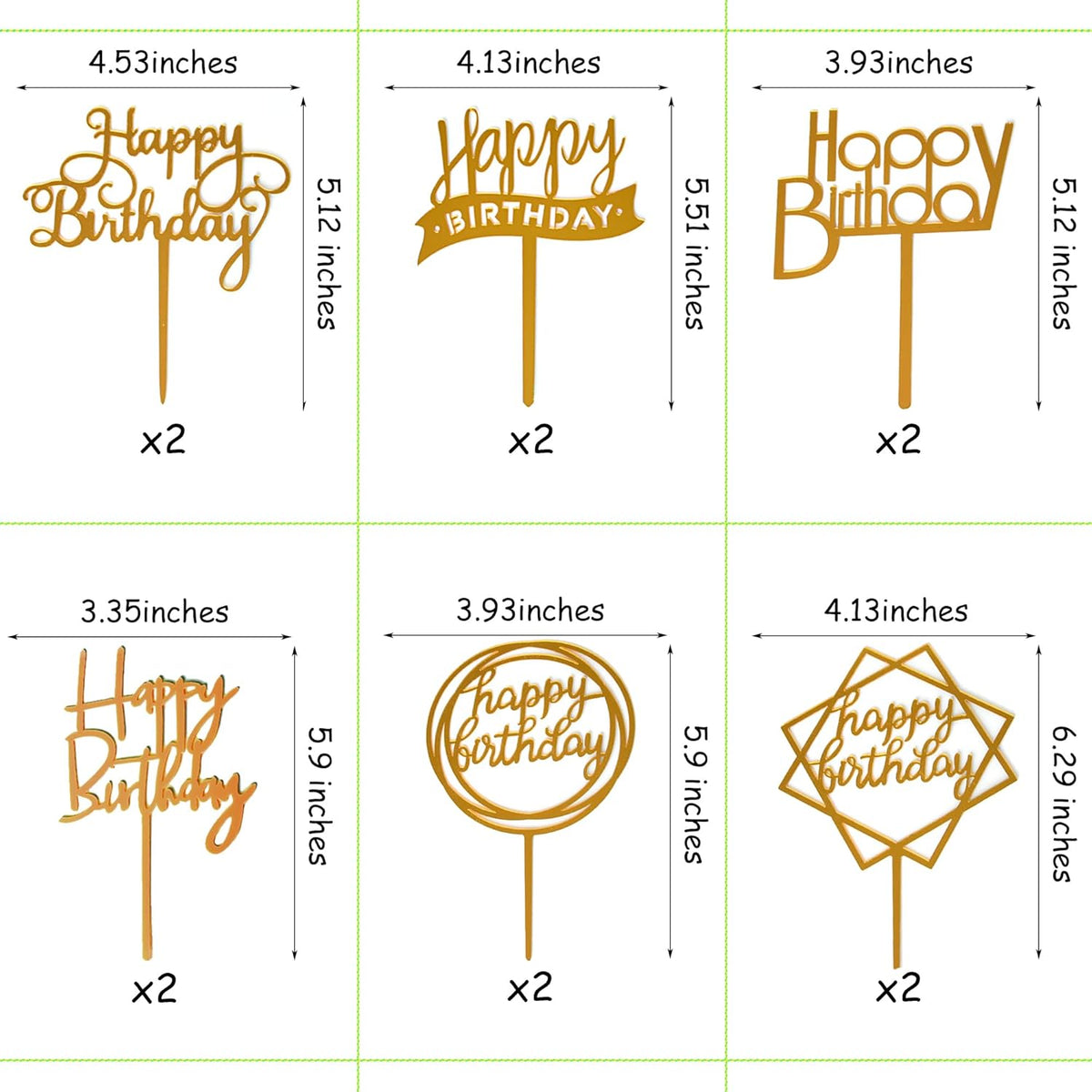 12 Pack Multi Styles Birthday Cake Topper Set, Acrylic Cake Bunting Decor Birthday Cake Picks Party