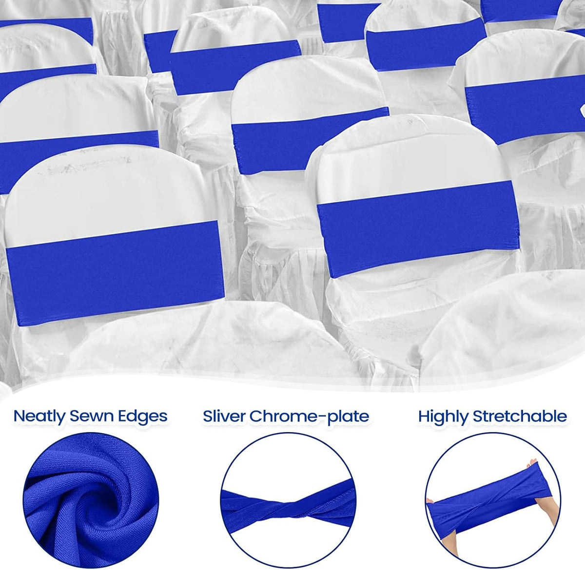 Kinlop 50 Pcs Spandex Chair Sashes Bows Chair Bands Slider Sashes for Covers Elastic Bands Ties