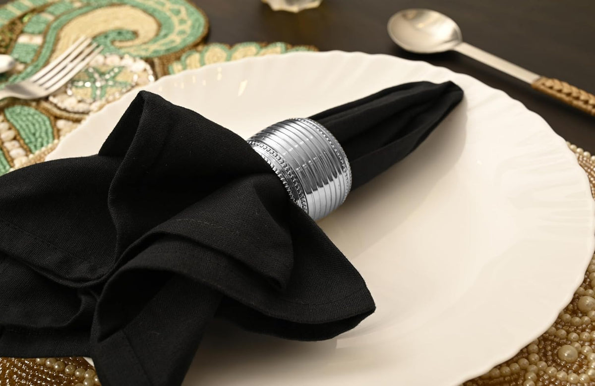Silver Napkin Rings Set of 12, Beaded Napkin Rings - Rust Resistant, Durable Heavy Duty Napkin