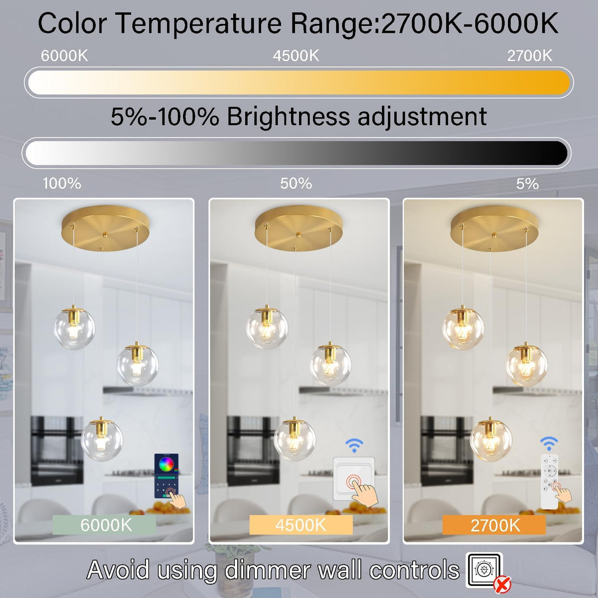 Globe Glass Pendant Light Modern Gold Clear Globe Glass Chandelier Mid Century Chandelier 3-Light