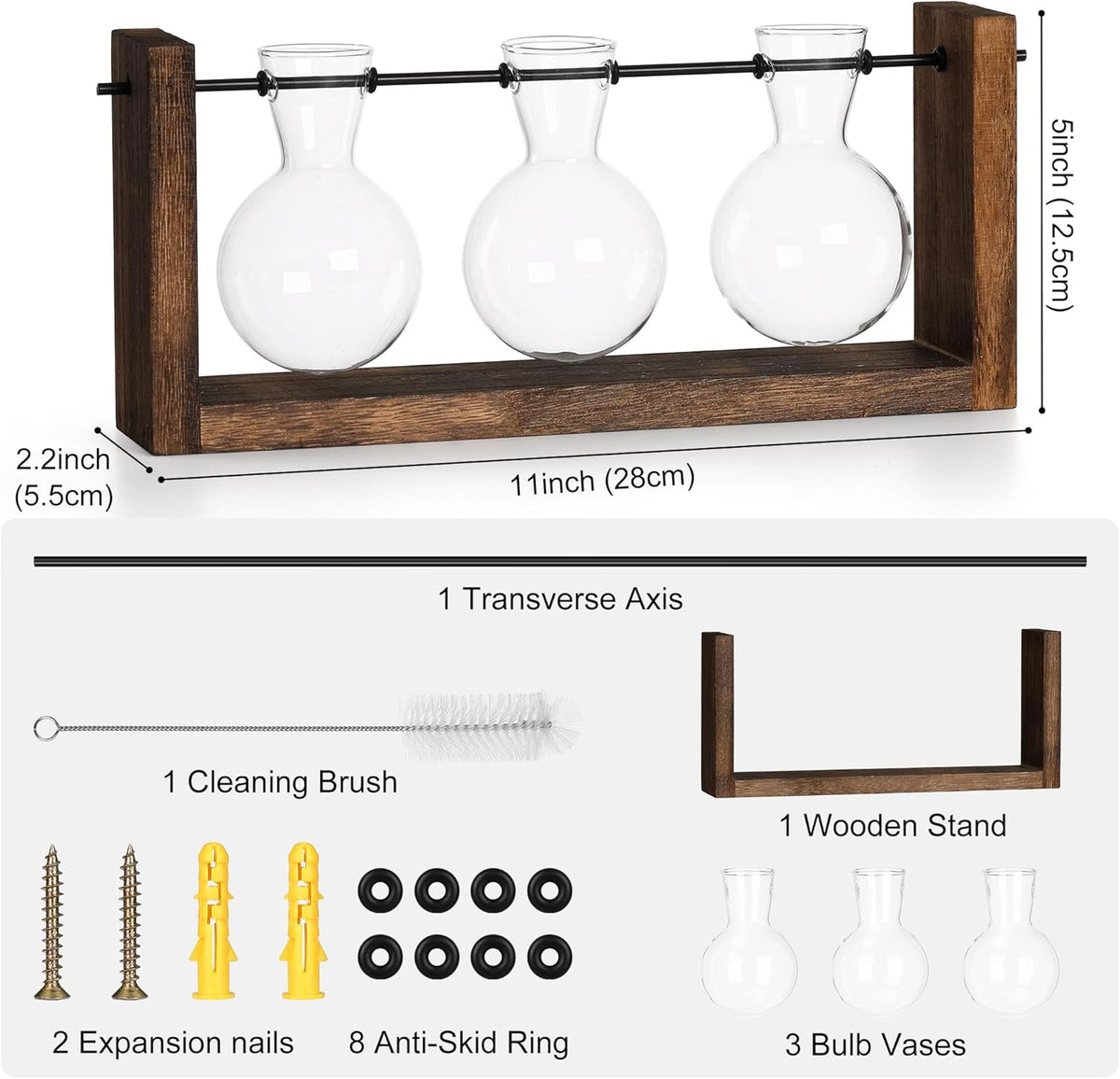 YIBOT Plants Propagation Stations,Plant Terrarium with Wooden Stand Wall Hanging Glass Planter