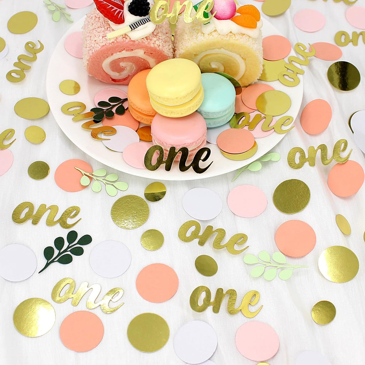 300PC Pink and Sage Green 1st Birthday Confetti First Birthday Decorations for Girl Dots Table