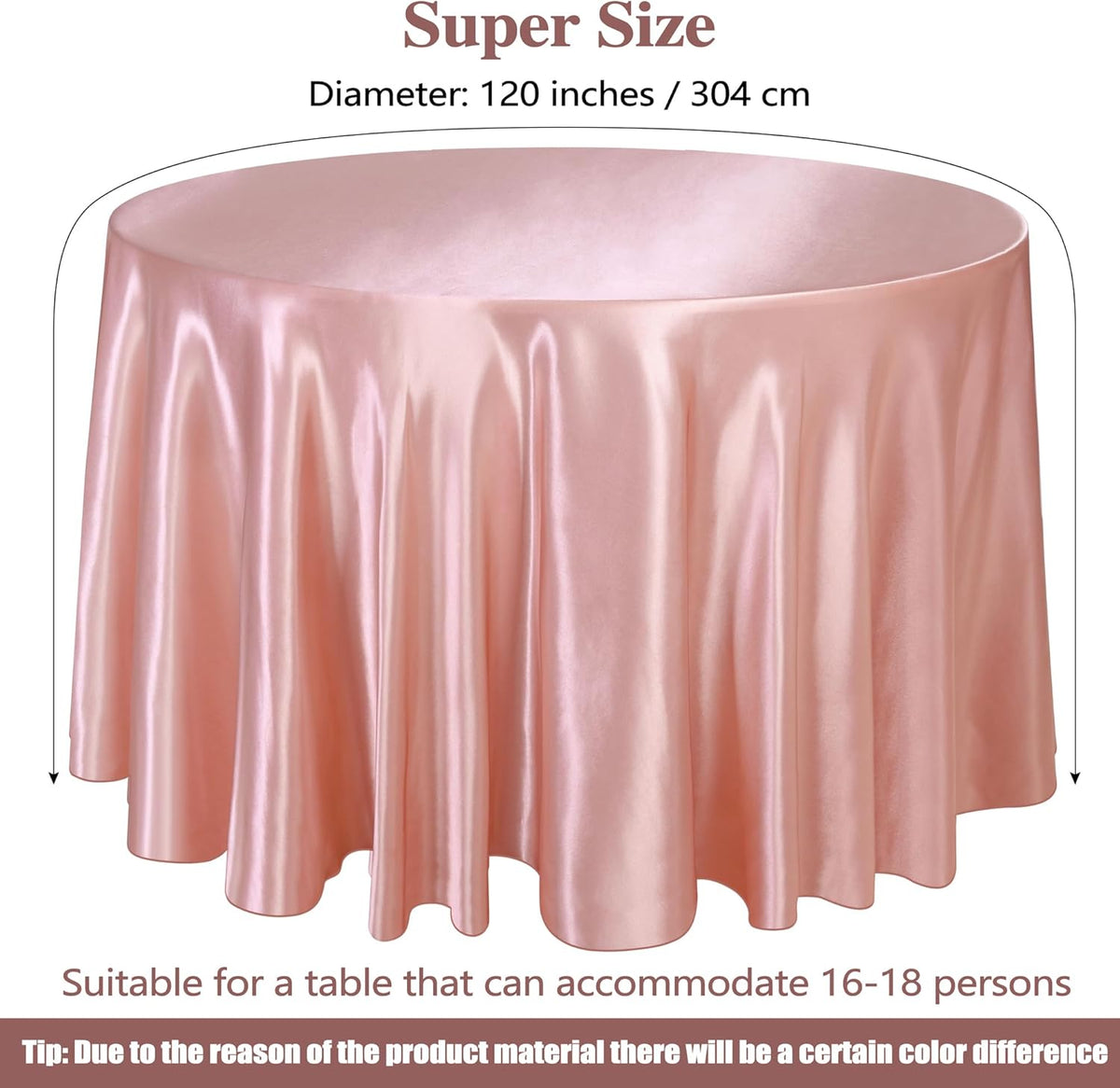 Ruisita 120 Inches Round Satin Tablecloths Rose Gold Overlay Round Satin Table Cover Bright Silk