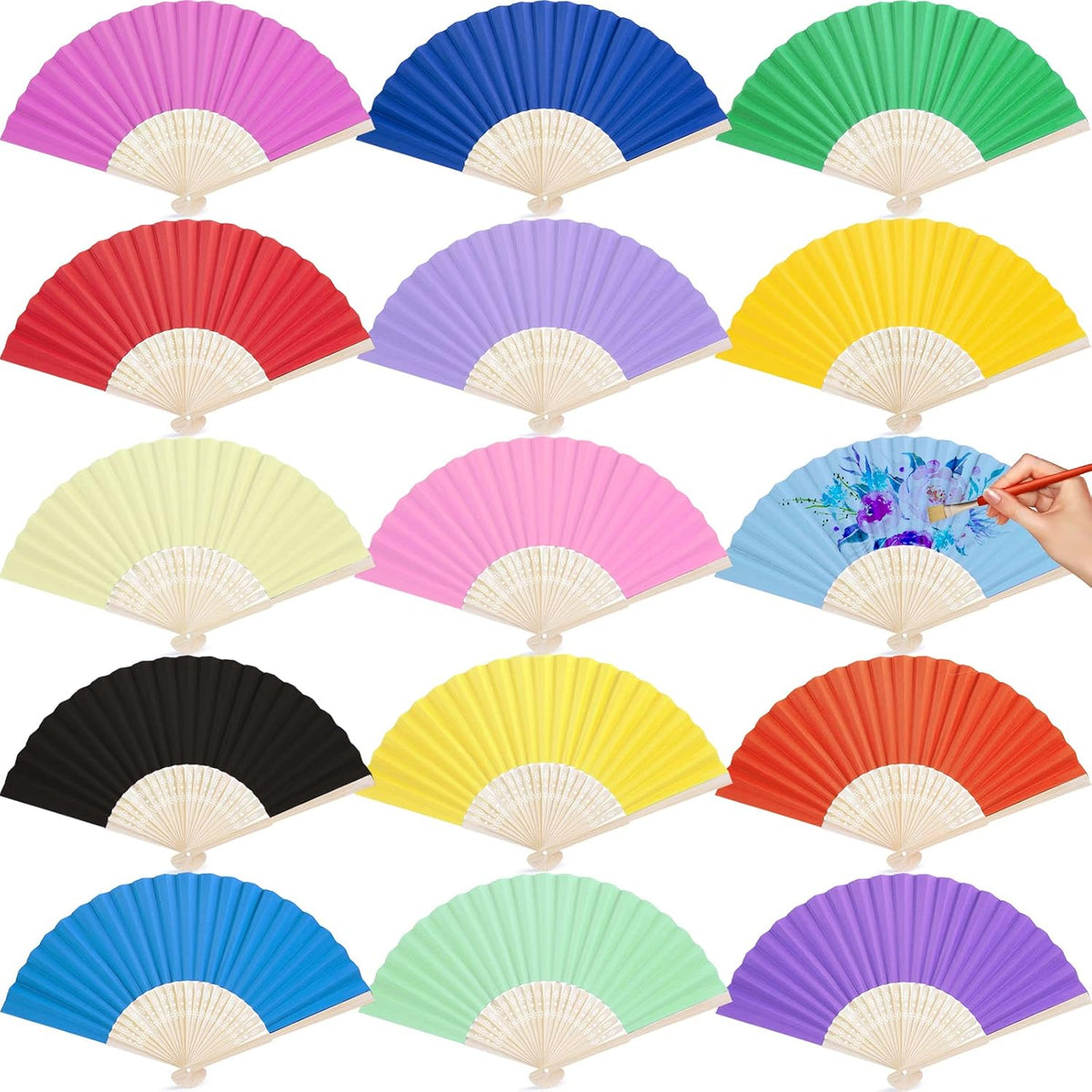 DomeStar 15 Pcs Paper Folding Hand Fans, 8.3 Inch Multicolored Paper Fans Handheld Decorative