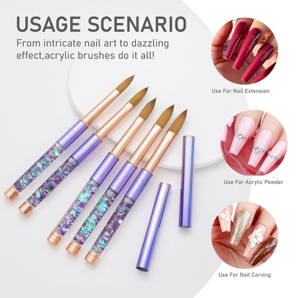 Acrylic Nail Brush Size #08, KEMEISI 100% Pure Kolinsky Nail Art Brushes Sturdy Handle Oval Shaped