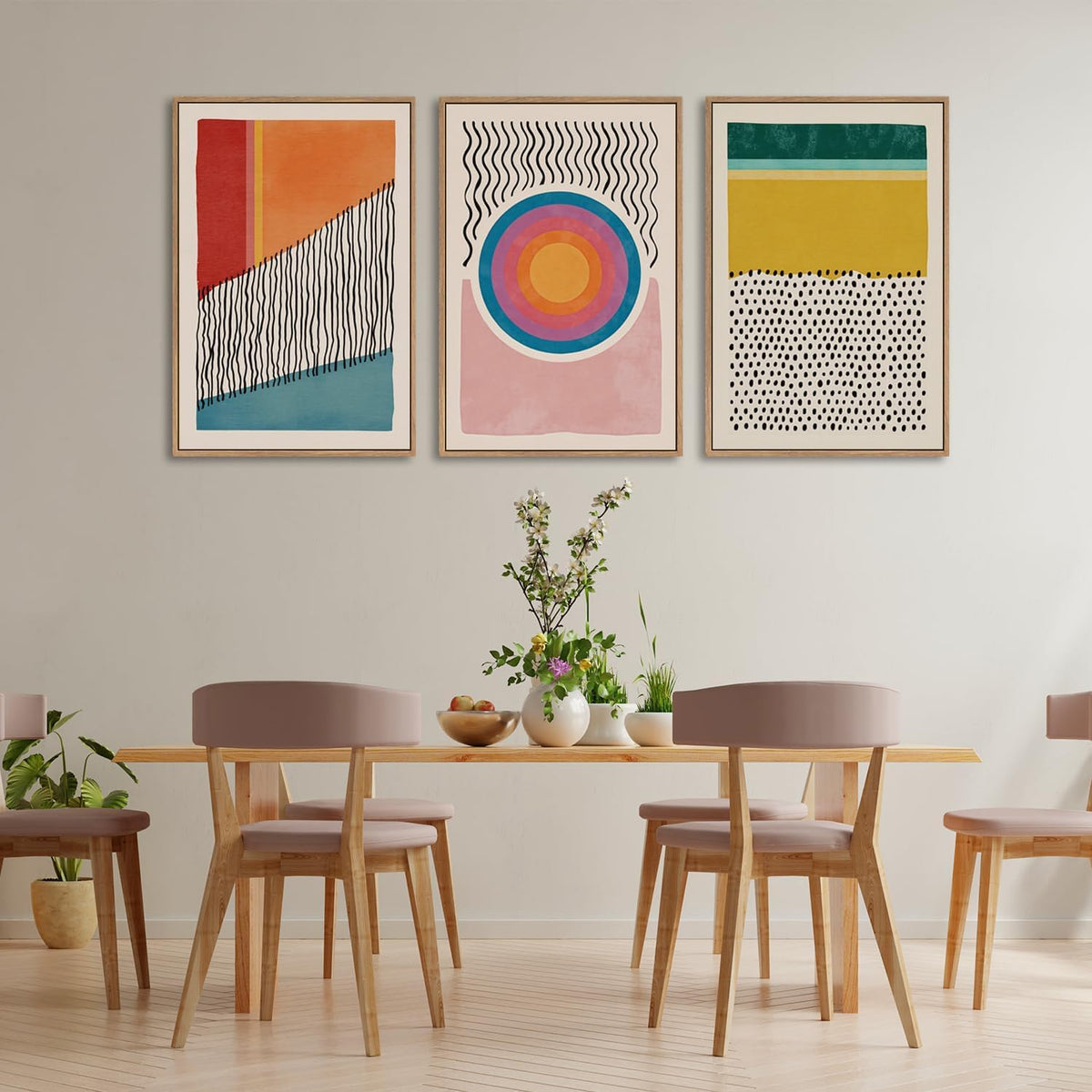 myusuar 3 Piece Large Modern Abstract Canvas Framed Wall Art For Living Room, Midcentury Minimalist