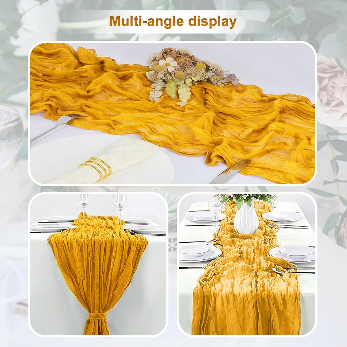 6 Pack Gold Cheesecloth Table Runner 35x120 Inch 10Ft Rustic Gauze Cheese Cloth Table Runner Sheer