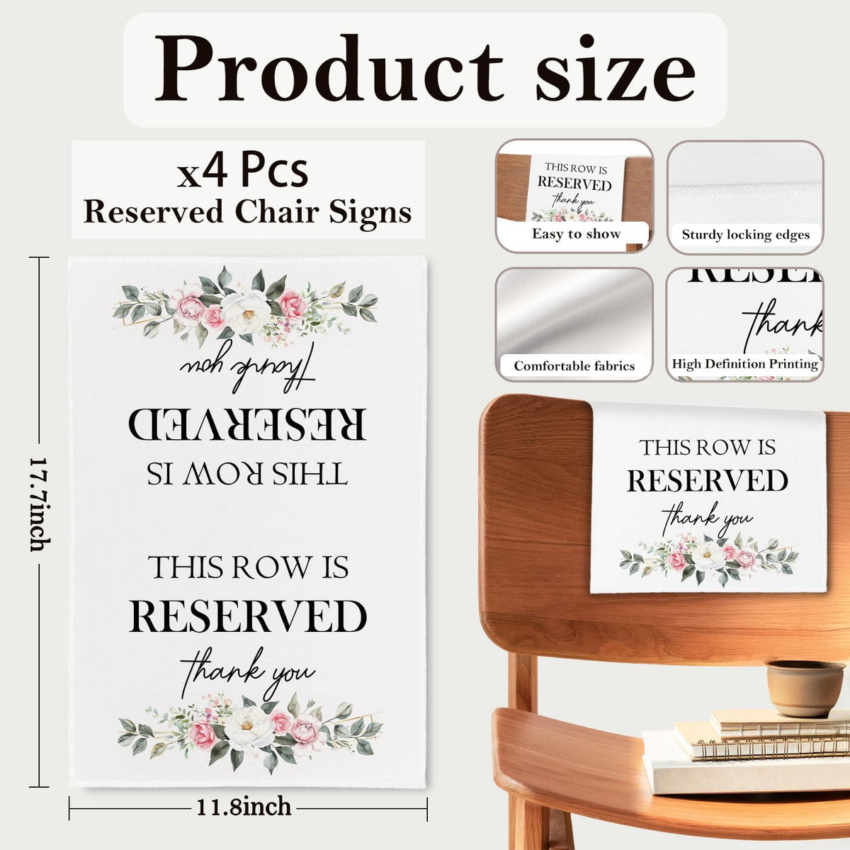 Reserved Seating Chair Signs, This Row Is Reserved Pew Cloths Seating Placeholder for Church Pews
