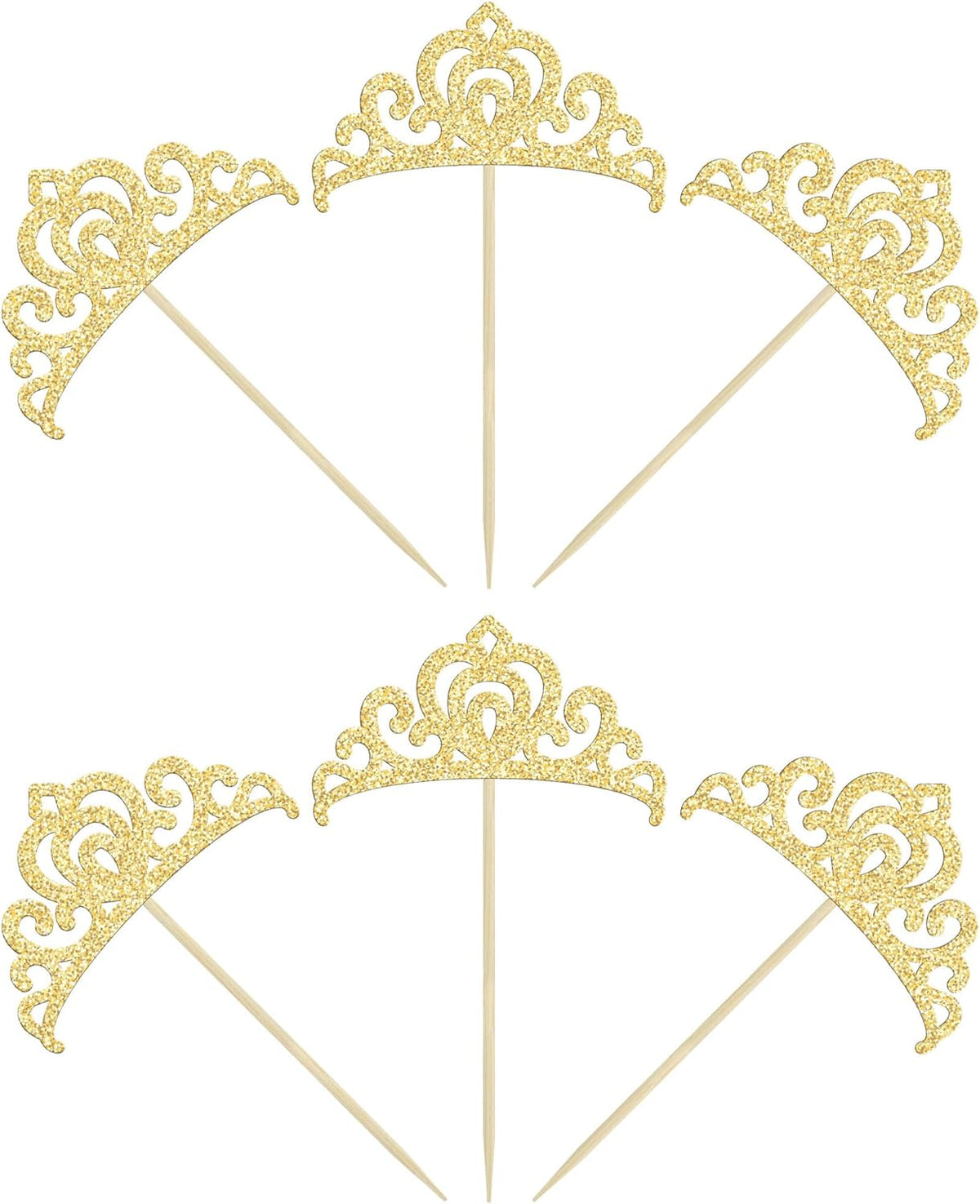 Gyufise 24Pcs Gold Princess Crown Cupcake Toppers Glitter Princess Cake Pick Decorations for