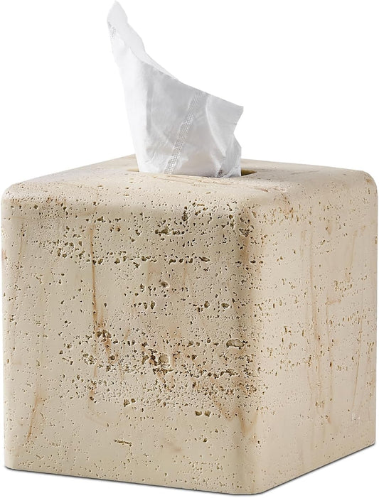 Natural Travertine Textures Tissue Box Cover Square for Home Decor,Resin Heavy Tissue Box Holder