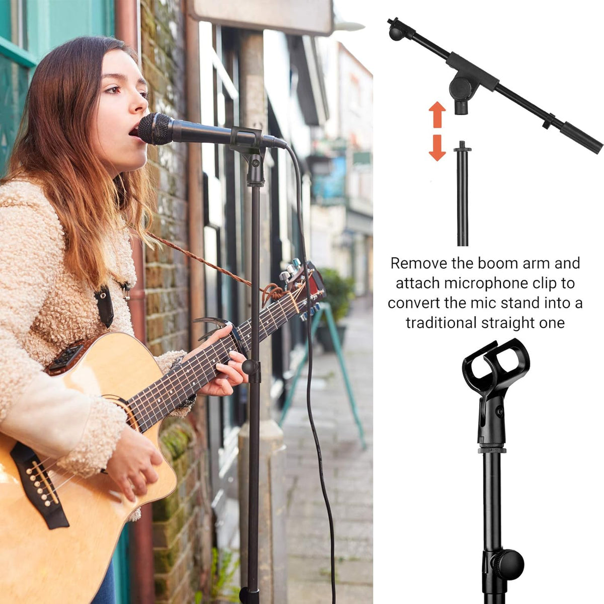 CAHAYA Mic Stand Tripod Boom Arm Floor Microphone Stand Height Adjustable with Carrying Bag and 2