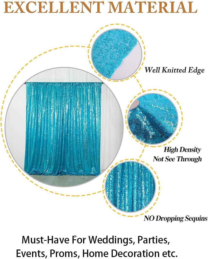 ShinyBeauty Turquoise Sequin Backdrop Curtain | 2 Panels 5Ft x 10Ft Glitter Wedding & Photography