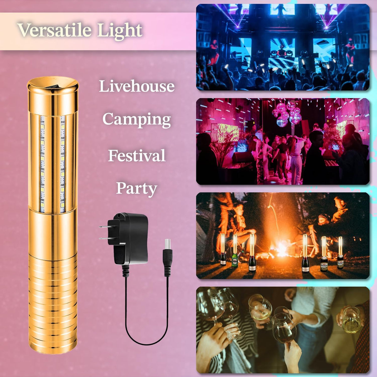 4 Packs Rechargeable LED Strobe Baton Lights Reusable Bottle Service Lights for Liquor Bottles