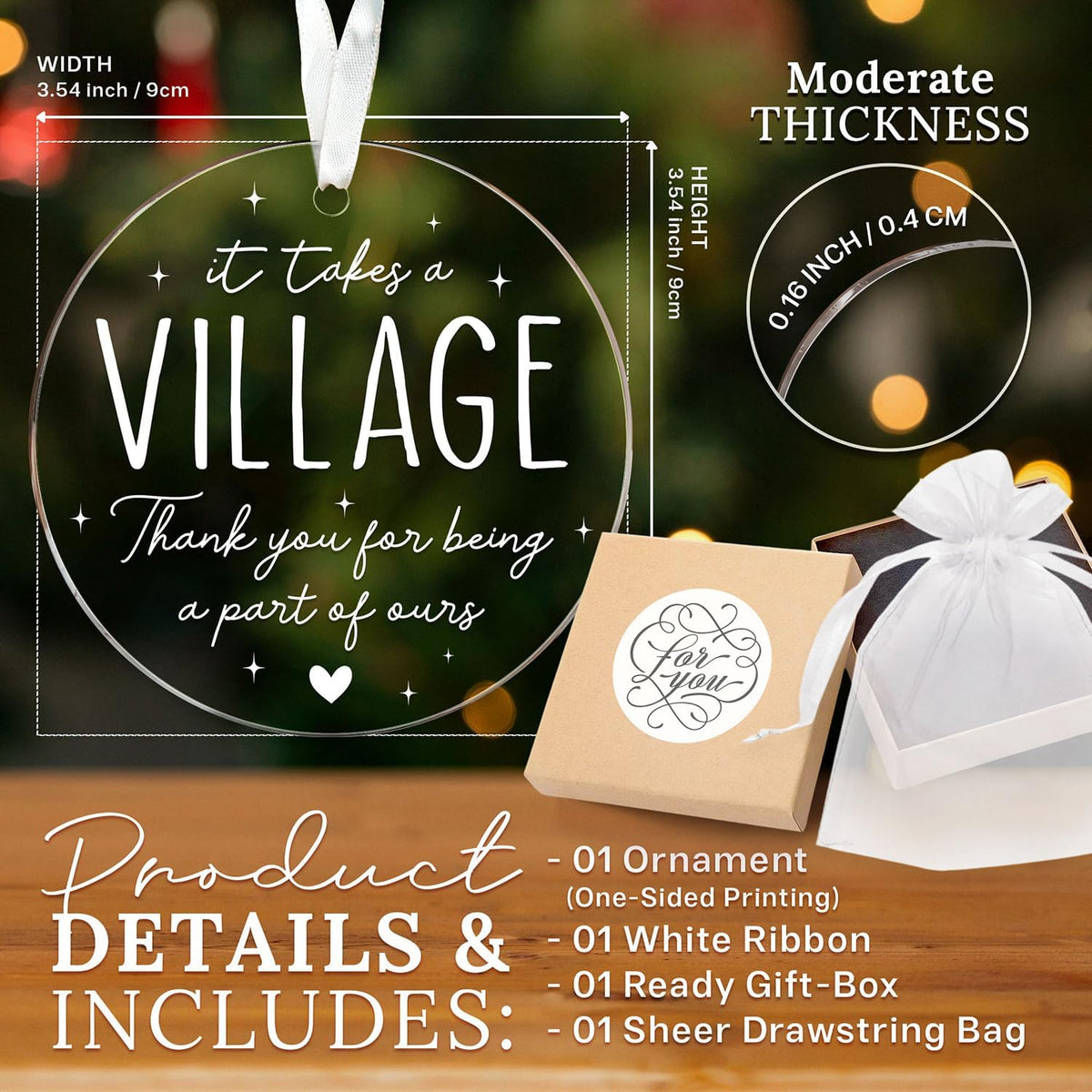 HEXMOZ Thank You Gifts for Women, Men - It Takes a Village Ornament - Teacher Ornament