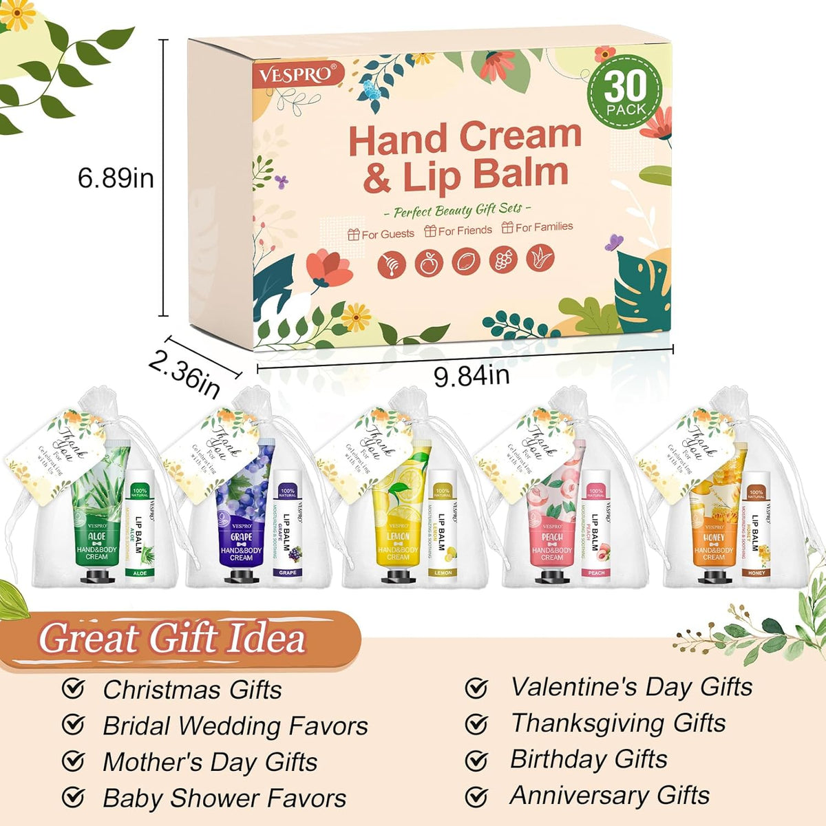 30 Sets Bulk Hand Lotion and Bulk Lip Balm Gifts, Bridal Shower Favors, Bridesmaid Gifts and