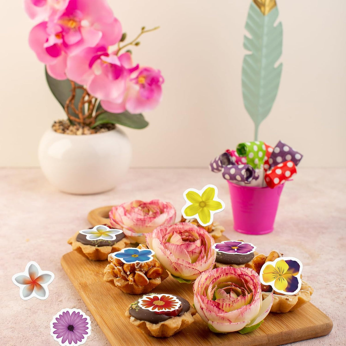 48 Edible Flowers Cupcake Toppers Edible Hawaii Flowers Cupcake Decor Wafer Paper Tropical Luau