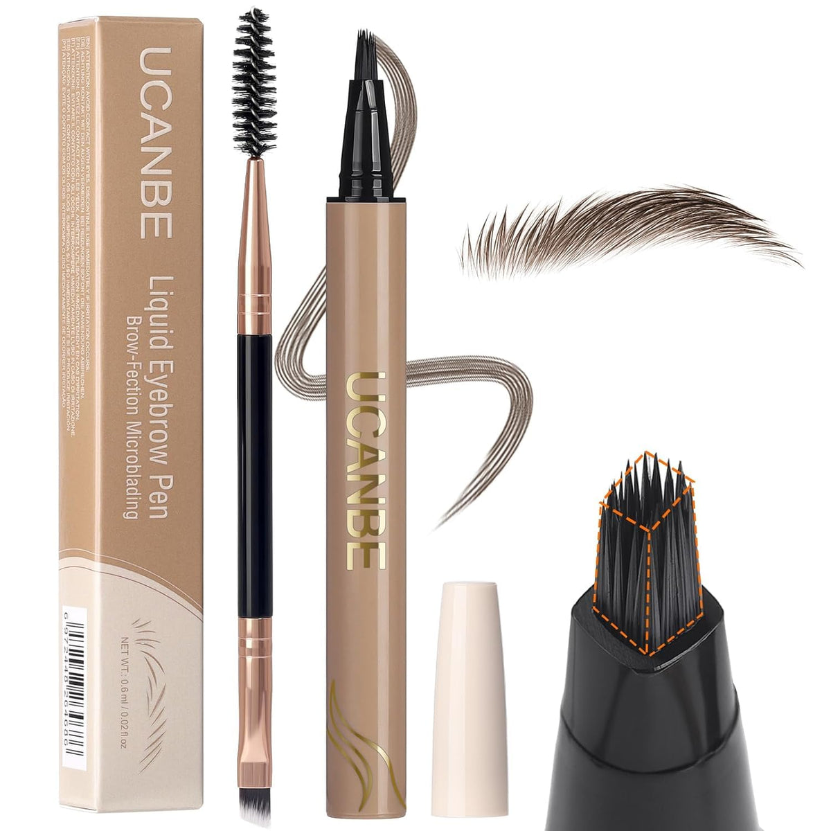 UCANBE Brow-Fection Angled Brush Eyebrow Pen, Liquid Microblading Eyebrow Pencils for Women, Wild