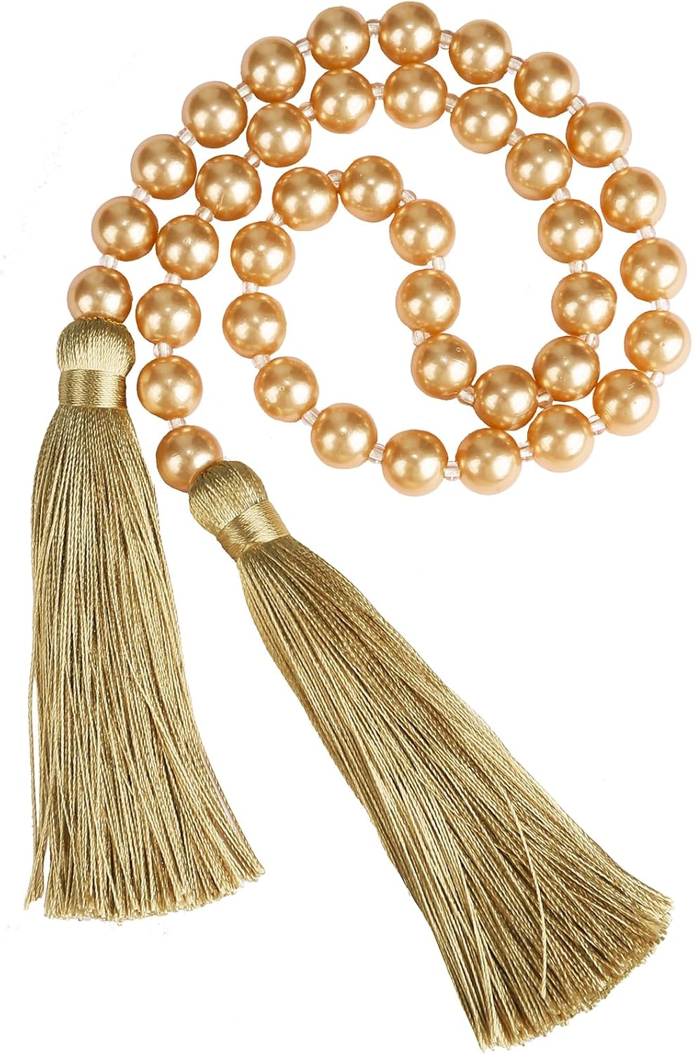 Fenghuangwu 34 Inch Pearl Glass Bead Garland with Tassels - Elegant Boho Table Decor, Fringe Wall