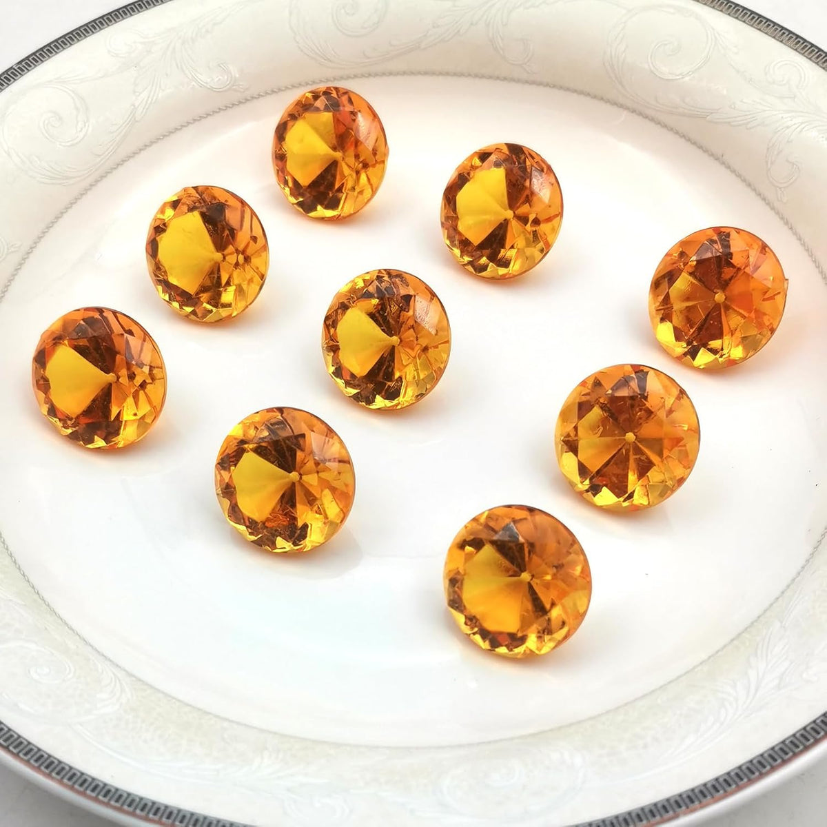 100 PCS Acrylic Diamond Gems, Orange Acrylic Diamonds 1 Inch Acrylic Gemstones Vase Filler Fake
