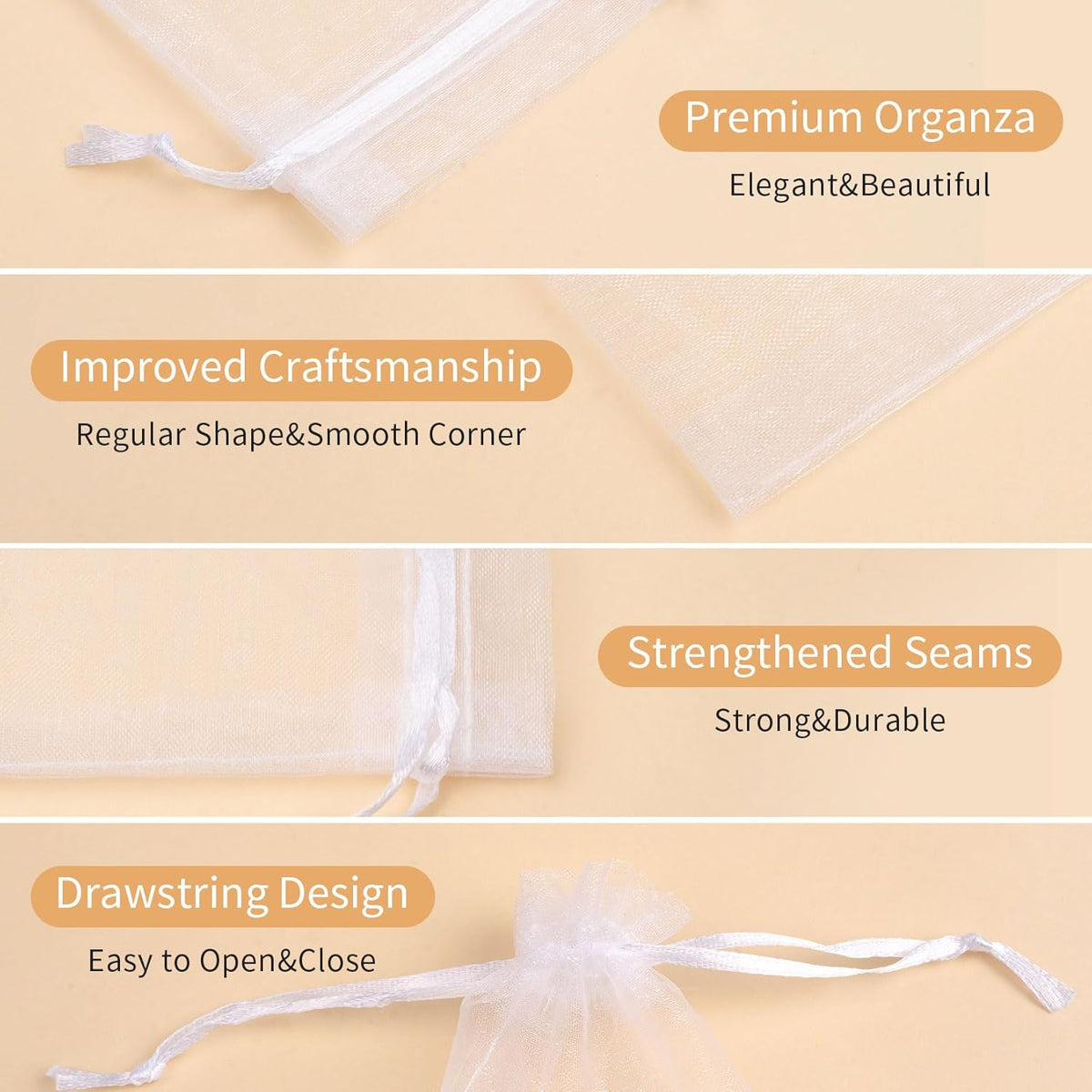50 PACK White Organza Bags 6x9 In, Mesh Gift Bags Mesh Bag Drawstring Mesh Bag Jewelry Pouch for
