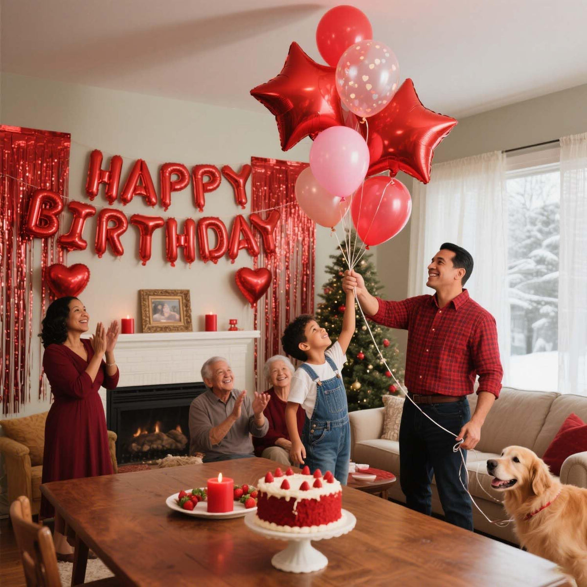 29 Pcs Red Birthday Party Decorations - Happy Birthday Balloons Banner Red, Heart & Star Foil